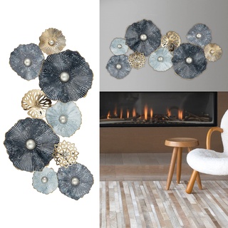 Cepewa Wanddeko 3D-Optik zum Aufhängen │ Motive Blüten Blumen Metall blau/silber/gold B53xH90cm │Wandskulptur horizontal vertikal (1 x Wanddeko Ariana)