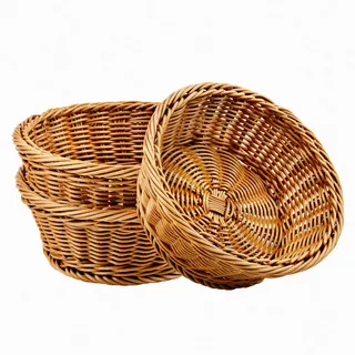 WANDIC Flechtkorb, 3 Stück, Polyweide, Brotaufbewahrungskörbe für Lebensmittel, Obst, Gemüse, Flache Laden, Supermarkt, Ausstellung, Servieren, Restaurant, Zuhause, Küche, rund/braun