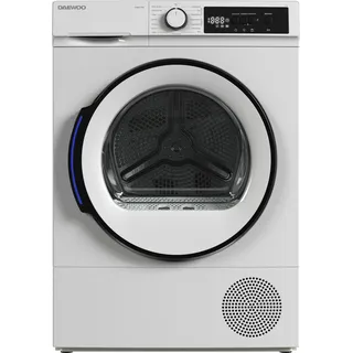 Daewoo TD-B8GP1WD0-DE Wäschetrockner Frontlader, D, 8 kg Wärmepumpentrockner, 15 Programme, Kurzprogramm, Knitterschutz - Weiß