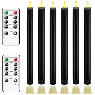 AnnSpa LED Kerzen Batteriebetriebene mit Fernbedienung, 6 Stück Mit Langem Stab Dochtlose Stumpenkerzen Heimdekoration Lange Stabkerzenlichter Konisch Kerzenhalter Schwarz [Energieklasse G]