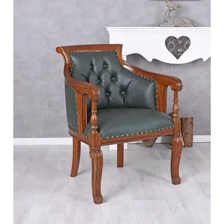 Chesterfield Sessel Leder Grün Büro Sitzmöbel Bibliotheksessel Mahagoni Stuhl