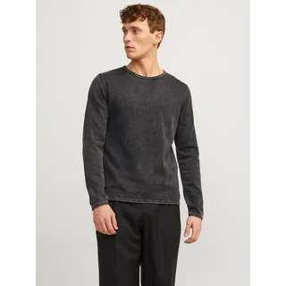 Jack & Jones Rundhalspullover "JJELEO KNIT CREW NECK NOOS" Baumwolle, regular fit, anthrazit, grau