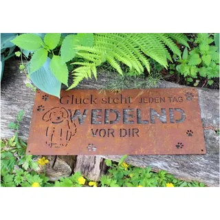 Rost Gartenschild Hundemotiv mit Spruch Pfotenabdrücke 40x18 cm