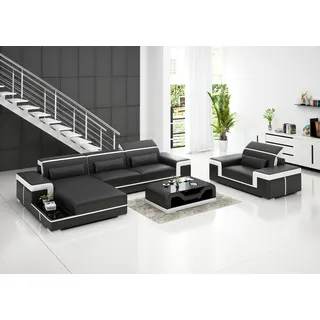 Wohnlandschaft Ecksofa L-Form Sessel Set Garnitur Modern Sofa Leder Couch 2tlg. - Weiß