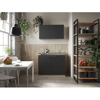 Respekta Merle 100 cm Miniküche mit Mikrowelle schwarz