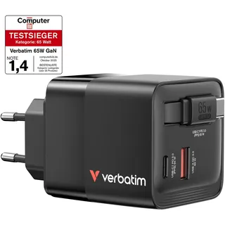Verbatim GaN Charger 65W 2 Port mit einziehbarem Kabel