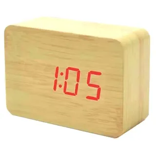 Wecker Uhr Digital LED Wirkung Holz Klingen Alarm Temperatur Data 04094