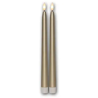 LED Stabkerzen 2er Set Gold 28,5 cm – FLAMME METAL mit 3D Flamme & Timer – Warmweiß, Ø 2,1 cm – Batteriebetrieben, realistische Tafelkerzen für Kerzenhalter