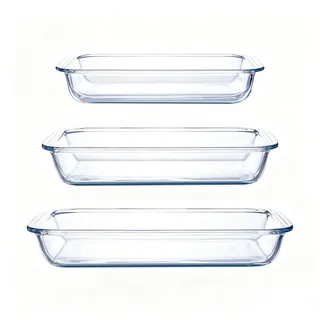 Backblech aus Borosilikatglas, 3-teiliges Set, 2,3 Quarts+1,6 Quarts+1,0 Quarts rechteckige Glas-Backform Behälter für Mikrowelle und Backofen, geeignet zum Kochen, Backen von Brot, Kuchen und
