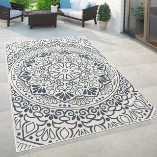 Paco Home Outdoor Teppich Wetterfest Wohnzimmer Küche Modern Orientalisch Floral Mandala 80x200 cm - Blau