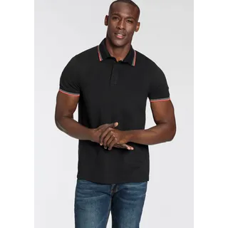 Poloshirt BRUNO BANANI, Herren, Gr. L (52/54), schwarz, Piqué, Obermaterial: 95% Baumwolle, 5% Elasthan, unifarben, schmal, Bündchen, Shirts Poloshirt, Kurzarm, schmal geschnitten, Colourblocking-Optik, Topseller