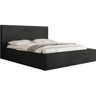 Polsterbett 120x200 mit Bettkasten & Lattenrost – Schwarzes Bett hohem Kopfteil, Boucle oder Samt - Doppelbett mit Stauraum – Bettgestell ohne Matratze – Terra Schwarz - Schwarz