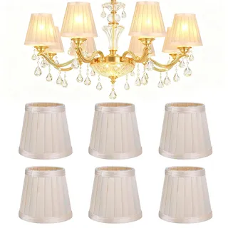 6 Stück Kleine Lampenschirme Aufstecken E14 Gold Plissee Stoff Lampenschirm 12 x 11 x 8,5 cm Modern Simple Clip on Lampshades für Kronleuchter Wandleuchte Stehlampe