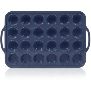SUPER KITCHEN Mini Muffinform Silikon mit Metallverstärktem Rahmen, 24 Tassen Muffin Backform mit Griff, Antihaft Minimuffinform Silikon Muffinblech Kleine Muffins, Bpa Frei Cupcake Form, Grau