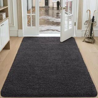 DEXI Fußmatte Innen 120 x 180 cm, rutschfeste Schmutzfangmatte, Maschinenwaschbare Fussmatte, Saugstarke Türmatte, Sauberlaufmatte, Eingangsteppich für Hund, Haustür & Flur, Schwarz-grau