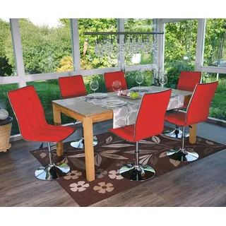 6er-Set Esszimmerstuhl HWC-C41, Stuhl Küchenstuhl, höhenverstellbar drehbar, Kunstleder - rot - Rot