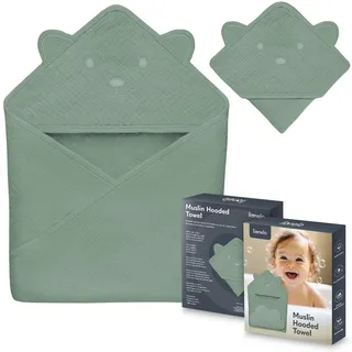Lionelo Muslin Hooded Towel Musselintuch mit Kapuze für Babys nach dem Baden 80x80 cm, Atmungsaktives Weiches Baby-Badetuch Naturstoff 6 Farben