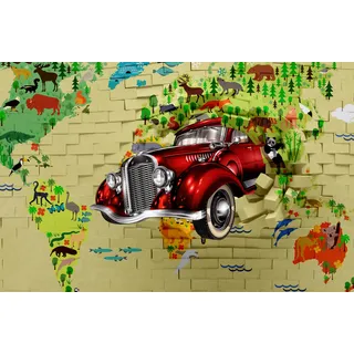 Fototapete PAPERMOON "3D ABSTRAKT DESIGN-VINTAGE OLDTIMER WANDDEKO XXL", bunt, B:5m L:2,8m, Vlies, Tapeten, Fototapete