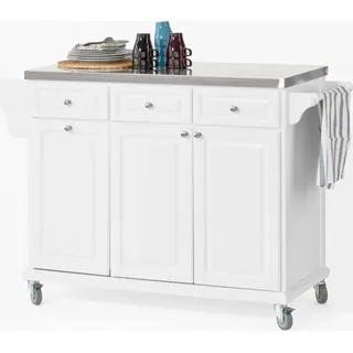 SoBuy Küchenwagen mit Edelstahltop,Küchenschrank,Rollwagen FKW33-W - Weiß
