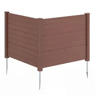 COSTWAY Gartenzaun 2-teilig, Zaun mit 3 Pfählen, 122 x 95 cm, Sichtschutzzaun aus PP & verzinktes Metall, Steckzaun Lamellenzaun, freistehender Sichtschutz für Garten Terrasse (Braun)