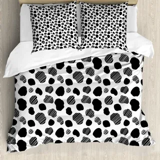ABAKUHAUS Kuh-Druck Bettbezug, Schwarzweiss-Punkte, Milbensicher Allergiker geeignet mit Kissenbezügen, 155 cm x 220 cm - 80 x 80 cm, Schwarz-Weiss