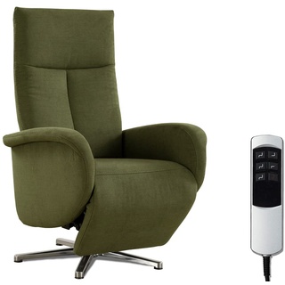 CAVADORE TV-Sessel Juba mit Akku / Pflegeleichter Fernsehsessel mit elektrisch verstellbarer Relaxfunktion / 2 E-Motoren / 75 x 112 x 82 / Soft Clean Bezug, Grün