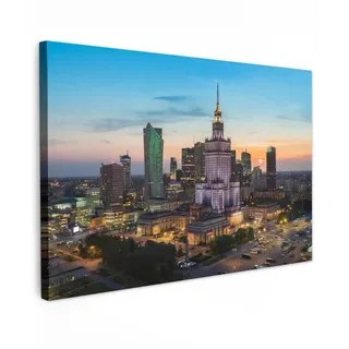 MuchoWow Leinwandbild Polen - Sonne - Warschau Wanddeko 90x60 cm , Blau , Textil , Kiefer , Rechteckig , 90x60 cm , FSC 100% , gerahmt , Bilder & Rahmen, Bilder, Leinwandbilder