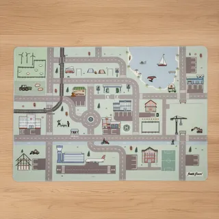 Feeti Floor® Pastell Spielteppich Straße super Soft 1,3 x 1,8 m | geruchsneutral, Antirutsch | hochwertiger Teppich Kinderzimmer Kinderteppich Autoteppich