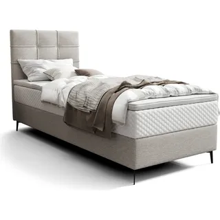 Roe Furniture | Polsterbett - INAO - 90x200 cm - Hellgrau - Taschenfederkern-Matratze - Linke - Boxspringbett - Bett mit Bettkasten - Tagesbett - Hellgrau