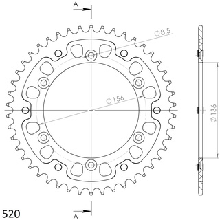 Kettenrad Supersprox Stealth 520 LK 156,0mm Ø 136mm 46Z 6-Loch Aluminium/Stahl gold