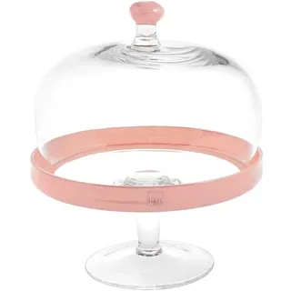 H&H Etagere mit Kuppel, Glas, Transparent/Rosa, 26 cm/Durchmesser 22 cm