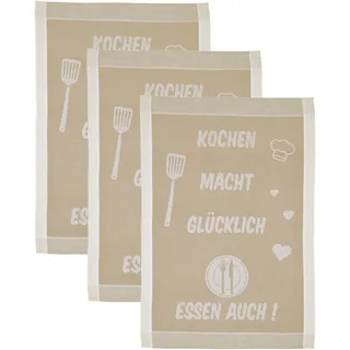 ROSS Geschirrtuch »Kochen macht glücklich... Essen auch« Sprüchetuch, aus 100% Baumwolle, beige