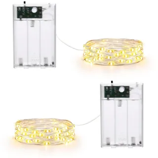 Qedertek Silberdraht Micro Lichterkette 2M, 2 Stück 20 LED Batterie Warmweiß Mit 2 Modi für Innen, Halloween, Weihnachten Party Deko