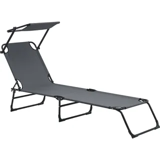 [casa.pro] Sonnenliege klappbar 190cm dunkelgrau mit Dach Relaxliege Stahl - Dunkelgrau