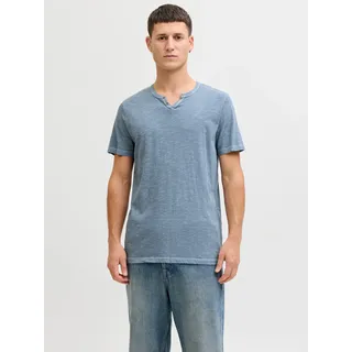 T-Shirt JACK & JONES "JJESPLIT NECK TEE SS NOOS", Herren, Gr. XS, blau mirage, Jersey, Obermaterial: 100% Baumwolle, unifarben, regular fit taillenbedeckt, V-Ausschnitt, gerader Abschluss, Shirts T-Shirt, mit V-Ausschnitt