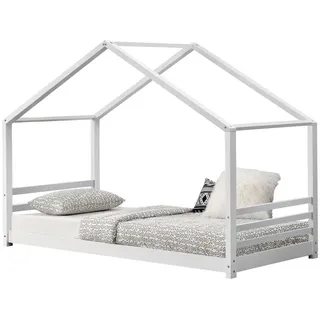 [en.casa] Kinderbett Vardø Hausbett 90 x 200 cm Kiefer weiß