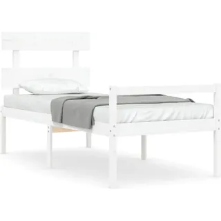 vidaXL Seniorenbett mit Kopfteil Weiß Massivholz - Weiß