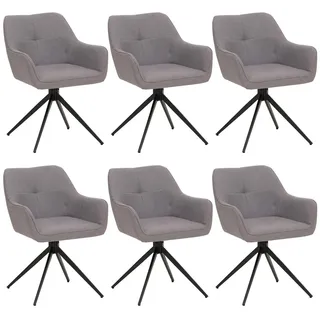 Mendler 6er-Set Esszimmerstuhl HWC-O47 Stoff/Textil hellgrau
