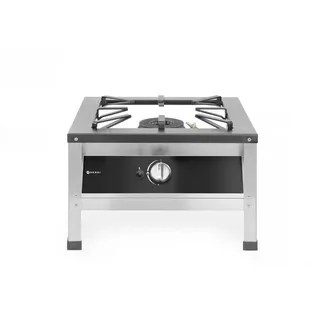 HENDI Hockerkocher XL, mit Gasschlauch, Druckregler, Umbausatz für den Betrieb mit Erdgas, Elektronisches Zündgerät, für Gasflaschengas (Propan/Butan), Gasgrill, 580x650x(H)400mm, Edelstahl