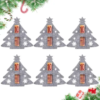 Hestya 6 Weihnachten Geldgeschenke Set mit 6 Weihnachtsbaum Filzdekorationen Geldverpackung für Weihnachten Filzbaum Lustige Geschenk Verpackung Weihnachtsdeko zum Verschenken für Geld(Baum)