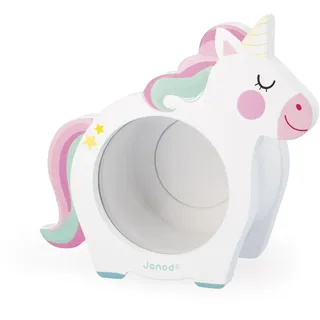 Janod - Einhorn Spardose für Kinder - Transparente Vorderseite und Magnetverschluss auf der Rückseite Zimmerdekoration - FSC-Holz - Ab 3 Jahre - J04655