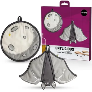 OTOTO Batlicious Ofenhandschuhe und Topflappen-Sets – hitzebeständige Untersetzer für heiße Gerichte, Kochen, Gothic-Küchendekoration, süßes Zubehör, Topflappen, gruselige