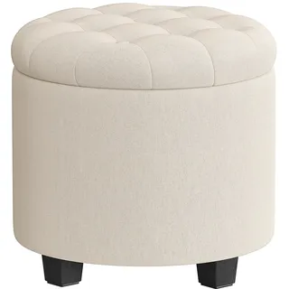 Songmics Sitzhocker rund, Fußhocker mit Stauraum, Schminkhocker mit Füßen, 45 x 45 x 44,5 cm, Leinenimitat, bis 150 kg belastbar, für Wohnzimmer Schlafzimmer, Hellbeige LOM011W01