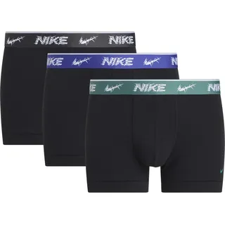 Trunk NIKE UNDERWEAR "TRUNK 3PK", Herren, Gr. XL, 3 Stk., schwarz (blk evrgrn au, dp ni, anth shttrd wb), Jersey, Obermaterial: 95% Baumwolle, 3% sonstige Fasern, 2% Elasthan, kontrastfarbene Details, unifarben, körpernah, Unterhosen Trunk, mit farbigem NIKE Logo-Elastikbund