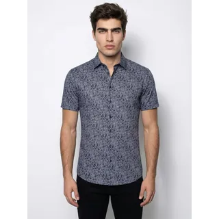 Kurzarmhemd DESOTO "Casual Kent 1/2", Herren, Gr. XXL, N-Gr, dunkelblau flowers, Jersey, Obermaterial: 100% Baumwolle, slim fit normal, Hemden Kurzarmhemd, Jerseyhemd, slim fit, Kentkragen, bügelfrei