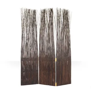 Homestyle4u Paravent Raumteiler, 3 teilig Holz Trennwand Sichtschutz Weidenparavent Braun Grau grau