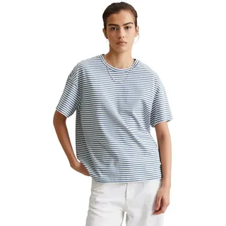 Marc O'Polo T-Shirt MARC O'POLO DENIM, Damen, Gr. M, medium blau_multi_01, Single Jersey, Obermaterial: 100% Baumwolle, relaxed fit hüftlang, Rundhals, Shirts T-Shirt, geringelt, Rundhals, relaxed fit