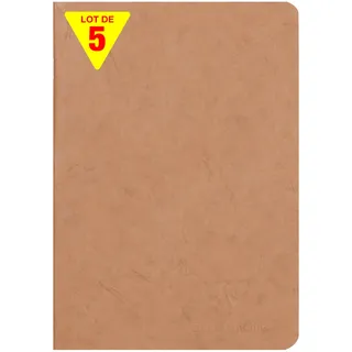 Clairefontaine 73316Cpack - Packung 5 Heft - Notizbuch geheftet, Age Bag, DIN A5 14,8x21 cm, 48 Blatt, liniert, 90g, Tabakbraun, 1 Pack