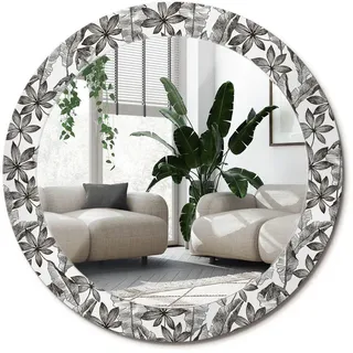 Wallfluent Spiegel Rund Ø 70 cm mit Aufdruck , Schwarz , Glas , 70x70x0.4 cm , Spiegel, Wandspiegel