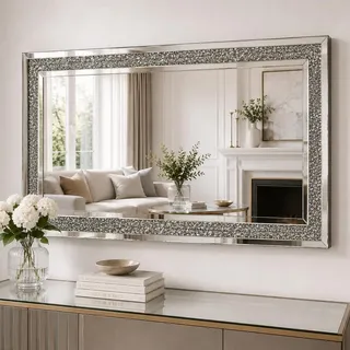 Artloge Wandspiegel Groß 120x60 cm Kristall Spiegel, Dekospiegel Rechteckig | Design Flurspiegel mit 5mm HD-Glas & funkelndem Kristallrahmen bringt luxuriöse Eleganz über Kamin, Sideboard & Badezimmer